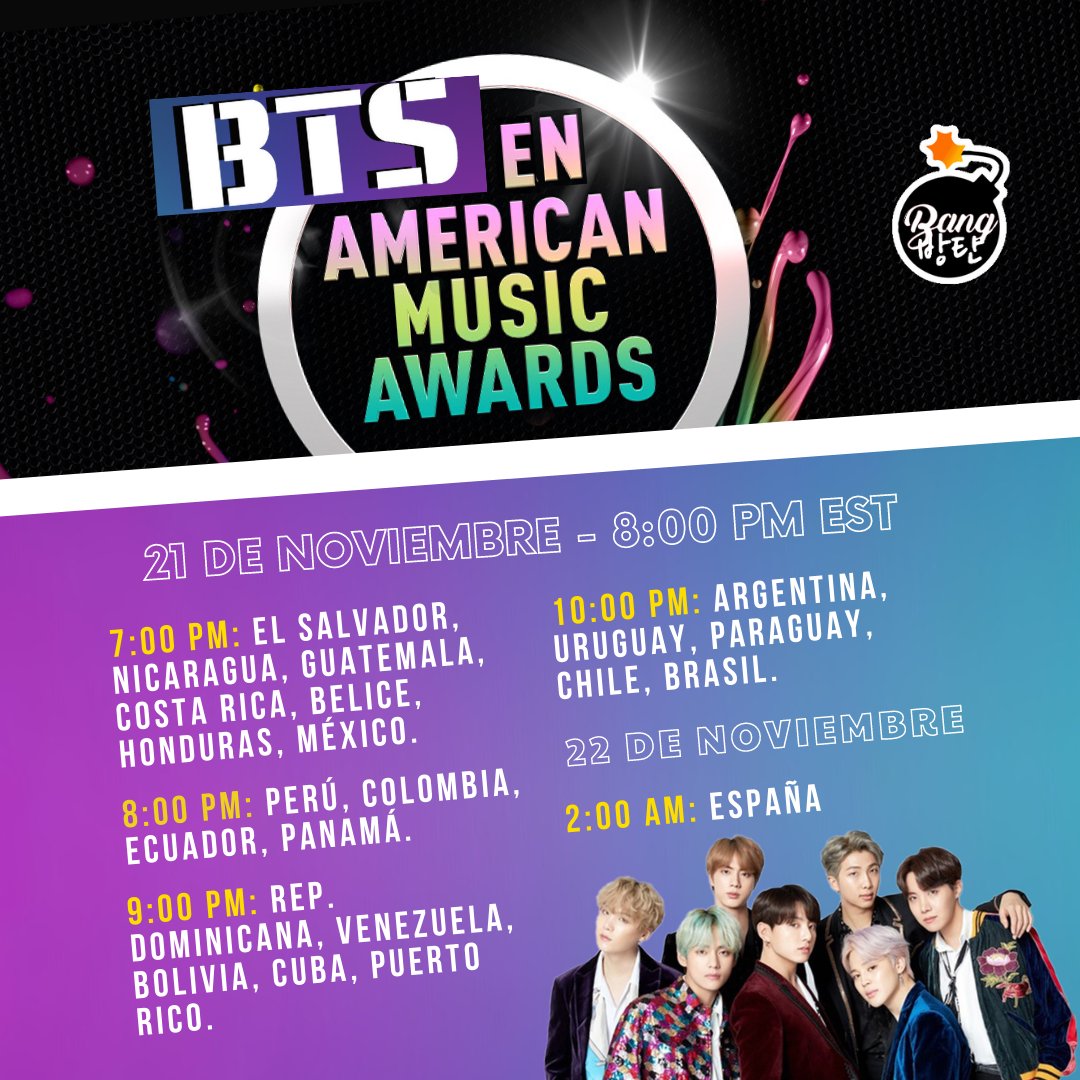 BangBangtanEsp_'s tweet photo. [HORARIO] @BTS_twt

ARMY💜, estamos a horas de ver a BTS en los AMAs 2021.
¡Te dejo aquí los horarios para que no te lo pierdas!
¿Estas consciente de las joyitas de presentaciones que veremos? 

#BTSxAMAs 
Yaya🐼 https://t.co/tiW3SjvhaW