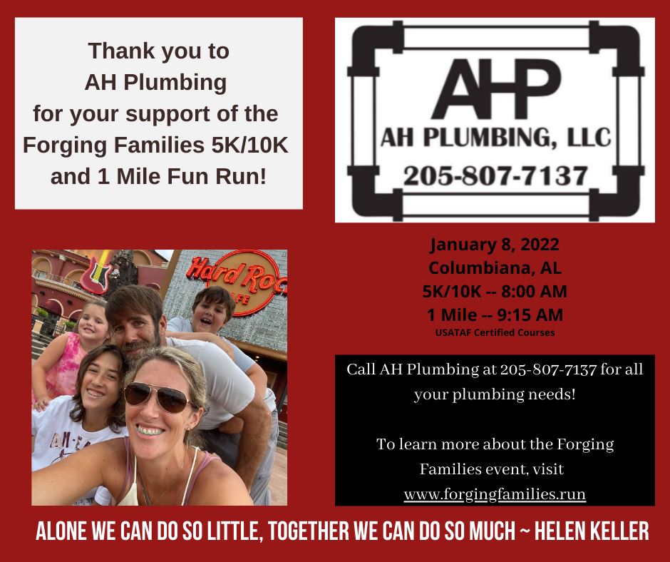 forgingfamilies.run 
Race day: January 8, 2022
10K -- 8:00 AM
5K -- 8:00 AM
1 Mile -- 9:15 AM

Early bird discount closes 12/4/21