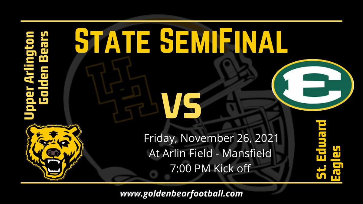 It's Week 15! The Golden Bears will travel to the historic Arlin Field in Mansfield on Friday night to play the St. Edward Eagles. Kickoff is at 7:00 PM. #GoBears #DV #RFP #FINALFOUR