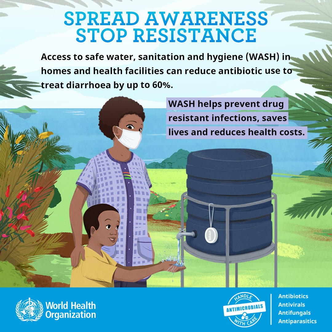 NorthCandMNHS's tweet photo. Access to safe water, sanitation and hygiene (WASH) in homes and health facilities can reduce antibiotic use to treat diarrhoea by up to 60%
Spread Awareness, stop resistance. #WorldAntibioticWeek https://t.co/1QcJ2iD3iV