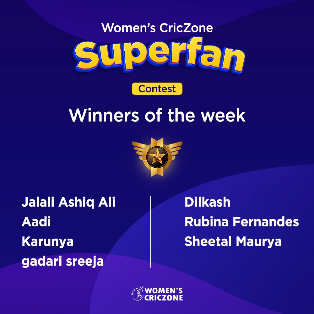 WomensCricZone's tweet photo. The winners for the week 5 are here 👇
We will be releasing the one lucky winner tomorrow🏆 STAY TUNED‼️
#WomensCricZone #SuperfanContest #RipplClub https://t.co/7UzOMffBzn