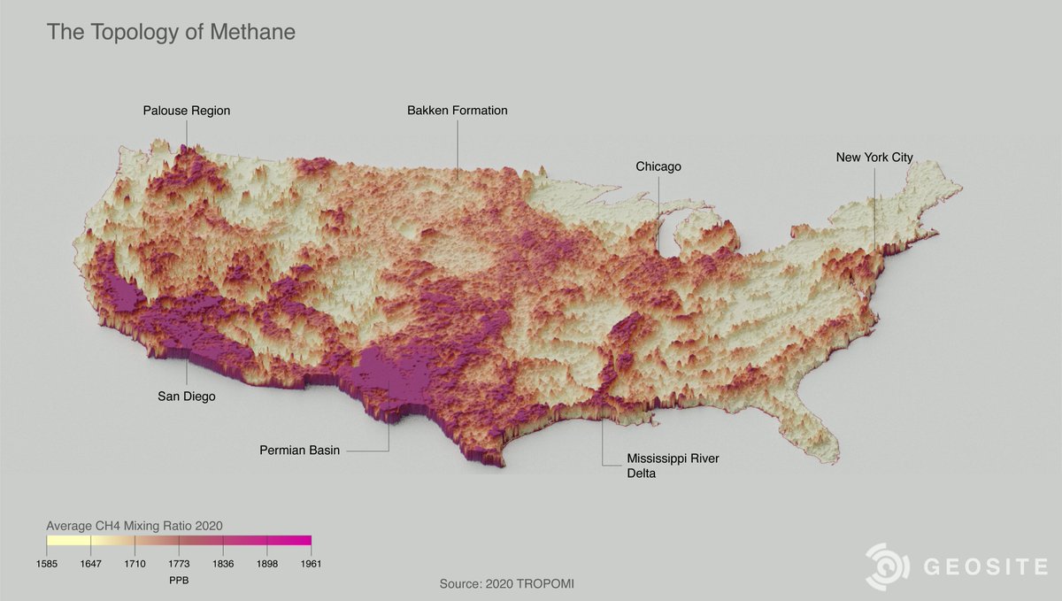 #30DayMapChallenge | Day 21 | Elevation

Ever wonder what the ambient methane concentration is in the U.S.? 

Geosite Cartographer, Ari Kaputkin, uses open source data to map average methane emissions across the U.S. in 2020 by elevation.