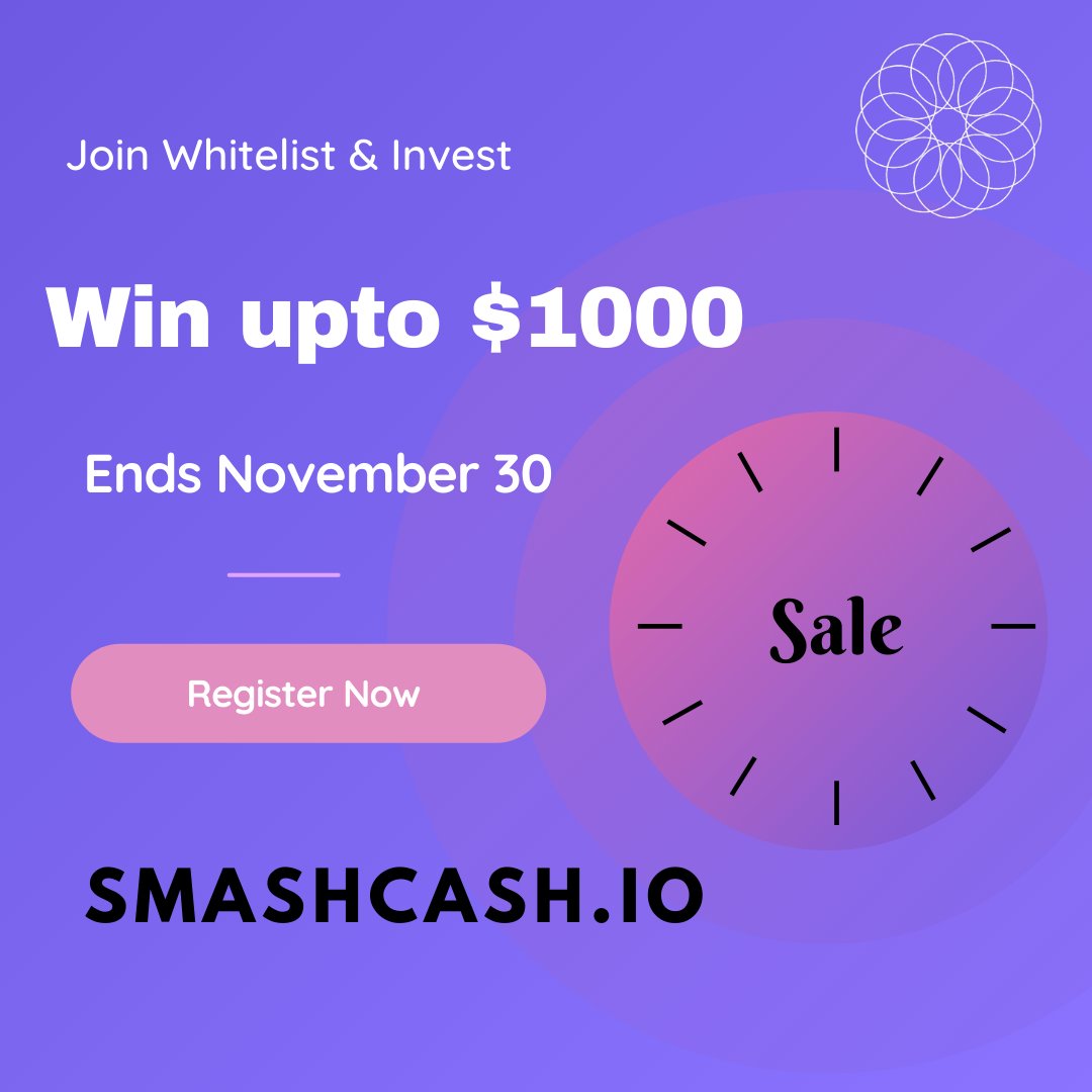 WIN White List Lottery : 

$1000 Allocation  - 1 Winner 
$500 - 2  Winners 
$100 - 10 Winners  

✅ Layer 1 Privacy Protocol 
✅ Low MC @ 100K
✅Audited Contract
✅Doxed Team
✅Locked Team Tokens
✅ NO Seed Sale
✅ Anti-whale
✅ BNB Rewards

Register at SmashCash.io