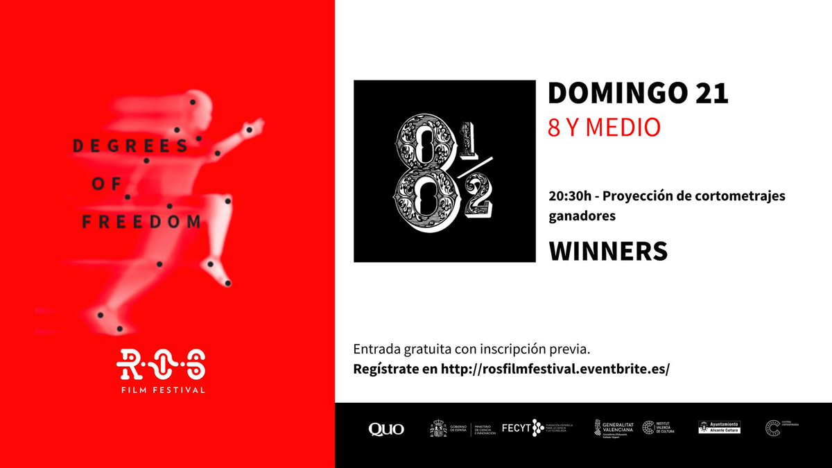 rosfilmfestival's tweet photo. Today at 20:30h - ROS Winners screening in OCHO Y MEDIO (Alicante)
Get your free tickets, here: https://t.co/kpYXySyjek
#rosfilmfestival #DegreesofFreedom #ROS2021 #wearerobots #cinemaandrobots
@QuoRevista
@l_caleidoscopio
@FECYT_Ciencia https://t.co/0MOInL0RN8
