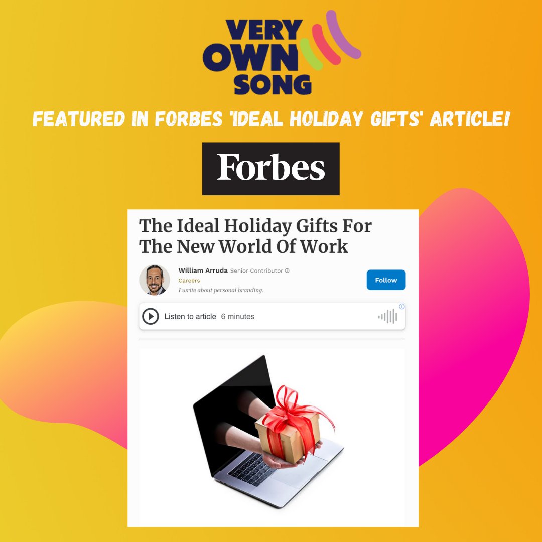 VeryOwnSong's tweet photo. We are THRILLED to be featured in this Forbes article about 'Ideal Holiday Gifts for the new world of work.' We couldn't agree more @williamarruda ! 🔥 https://t.co/WKdk6iSU9Q