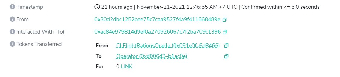 link_hound's tweet photo. BOOM 💥 @etherisc 

"The 1st tx is the applyForPolicy transaction which calls the first Chainlink oracle for flight rating and pricing; 

The 2nd tx is the callback from the Chainlink oracle with the result, which then triggers a delayed oracle call for the time of the landing." https://t.co/ZzgROYa19J