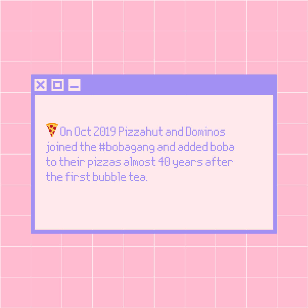 BubbleTea_Cafe's tweet photo. What does Taiwan, @pizzahut, and blockchain have in common?

Bubble tea! https://t.co/SgIbL7bA7E