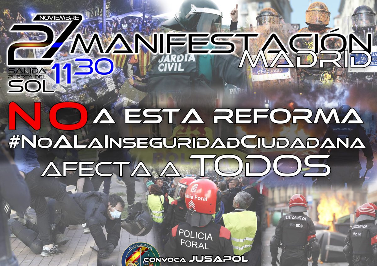 "NO" A LA NUEVA LEY DE INSEGURIDAD CIUDADANA

"NO" AL ABANDONO INSTITUCIONAL DE LAS FFCCS

"NO" A LA DESPROTECCIÓN DE LOS CIUDADANOS

PEDIMOS TAMBIEN EL APOYO DE <a href="/PSOE/">PSOE</a> y <a href="/IUPodemos/">IU-Podemos</a>,o es qué no estáis con las #FFCCS y los <a href="/ciudadanos/">ciudadanos</a> ?
ACUDE OS NECESITAMOS
<a href="/JupolNacional/">JUPOL</a> 
<a href="/jusapol/">jusapol</a>