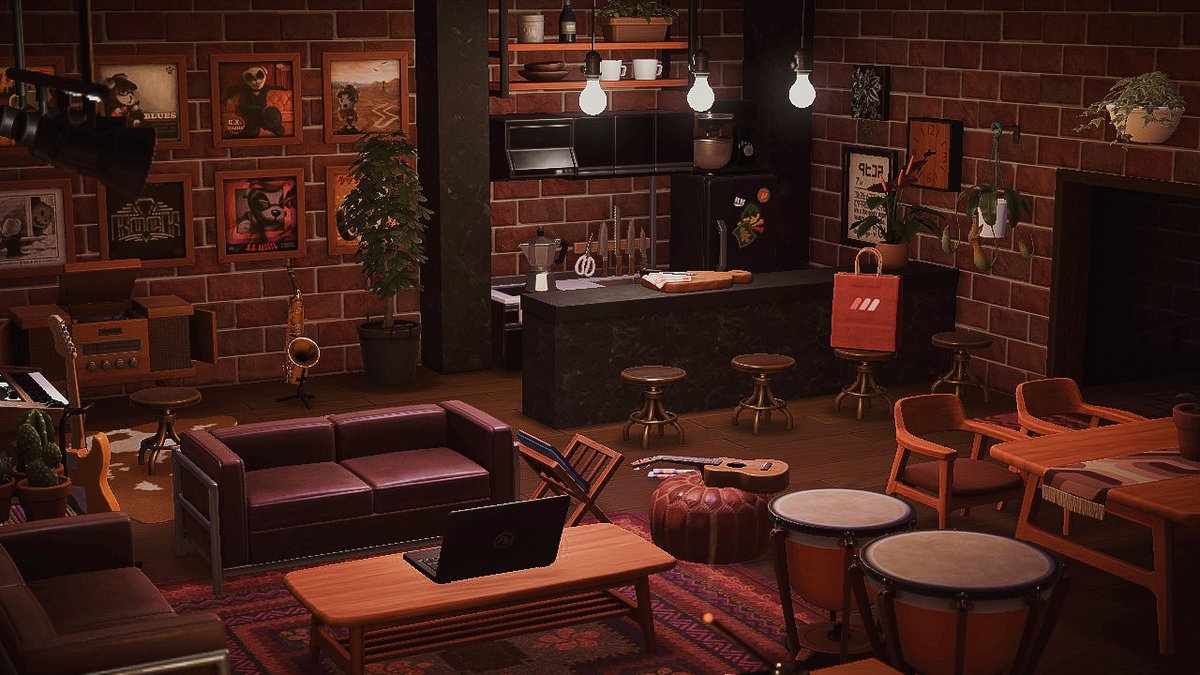 tropikitch's tweet photo. Weber wanted a pro musician’s pad. I gave him a cosy city appartement, but decided after to move him upstairs and add a little bar where he can play live music.🏝 HHP code : RA-2101-6671-7734
#ACNH  #ACNHDesign #acnhinspo #AnimalCrossing https://t.co/TfNPqYypO4