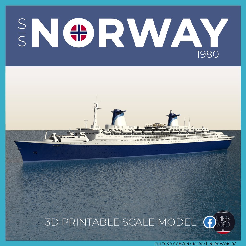 🛳🇳🇴 S.S. Norway, original 1980 configuration, is now available! Full hull and waterline versions 🏝

👉 cults3d.com/en/users/Liner…

#oceanliners #norway #france #3dprinting #stl #cruiseship #cruiseaddict #ncl