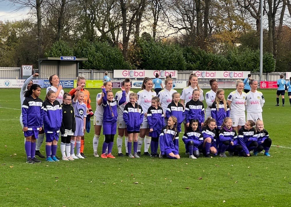 Our under 10 Girls team we’re proud to support <a href="/lufcladies/">@leedsunitedladies</a>  as mascots today