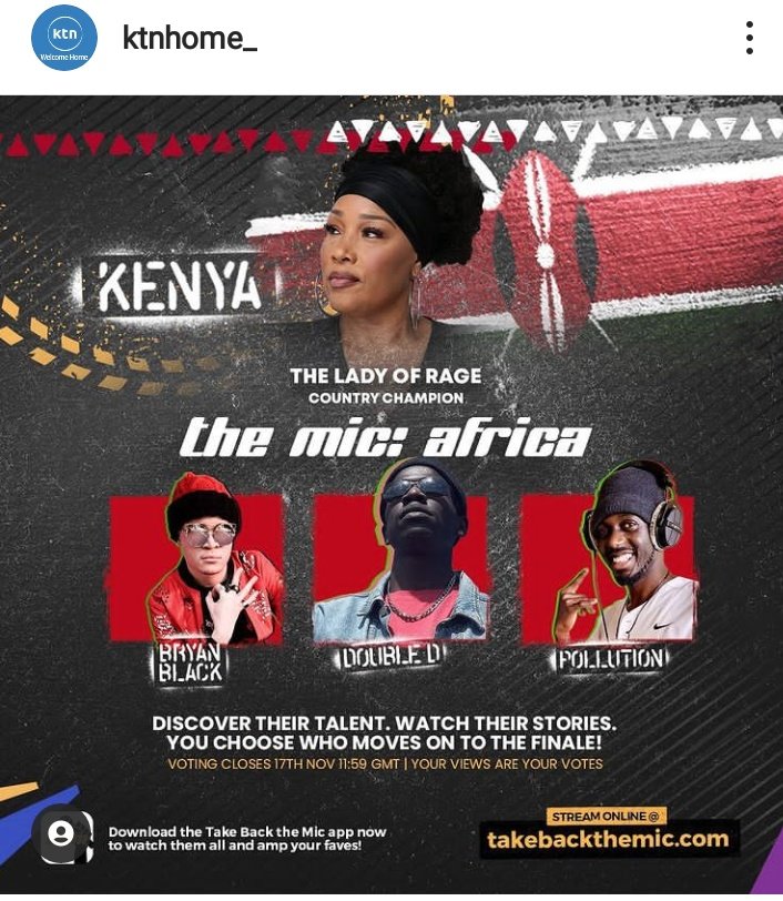 Tune in to @ktnhome_ today at 6pm to watch episode 3 of the mic Africa season 2 where the winner from Kenya who proceeds to the finals will be announced. #takebackthemic #themicafrica #tbtm #themicglobal #hiphopis