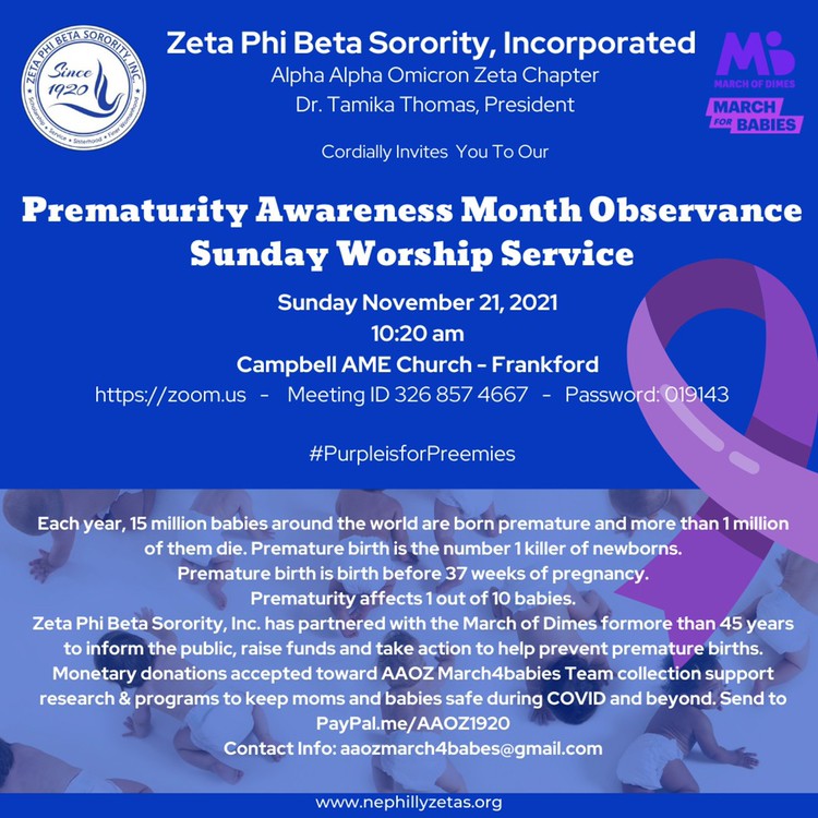 AAOZ_ZETAS's tweet image. Join us this morning for a special service to bring awareness to the ongoing crisis of babies born too soon- Premature! #prematurity #march4babies #aaoz #zphib