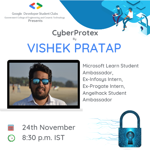 GDSCGcect's tweet photo. RSVP : https://t.co/RmGQWYa61Q
Date: 24th November
Time: 08:30 PM
Speaker: Vishek Pratap (@0xvph )
#googledeveloperstudentclubs
#gdscgcect
#gcect https://t.co/fQfsfwzLTN