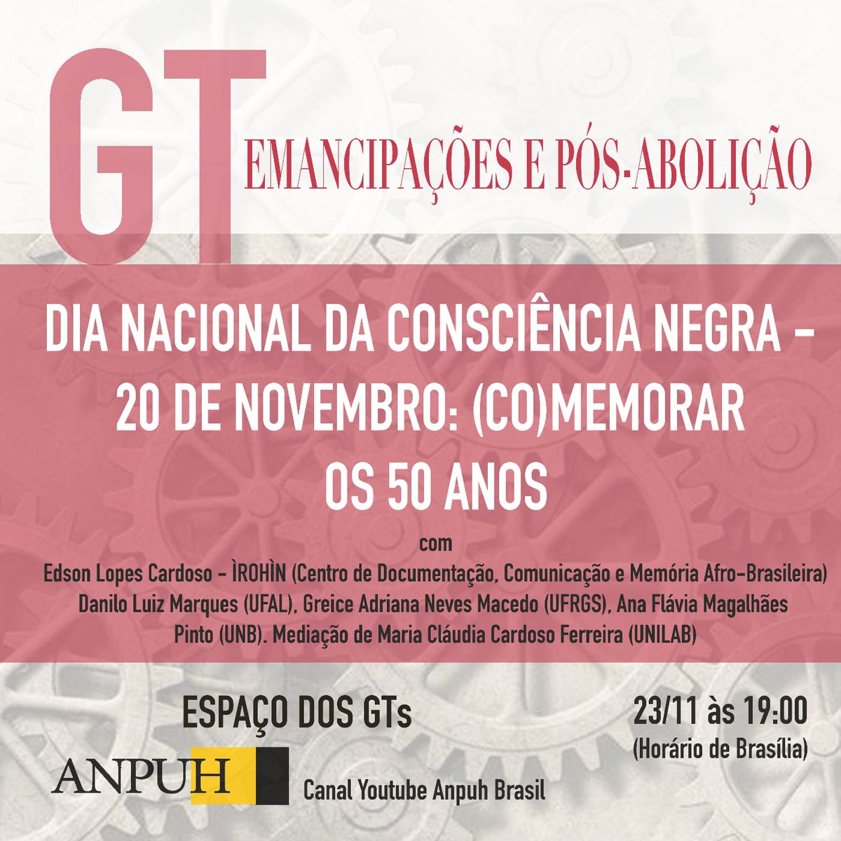gtepanpuh's tweet photo. Live do GTEP sobre os 50 anos do 20 de novembro. Transmissão pelo canal da ANPUH. https://t.co/975Q9hJ0Q8