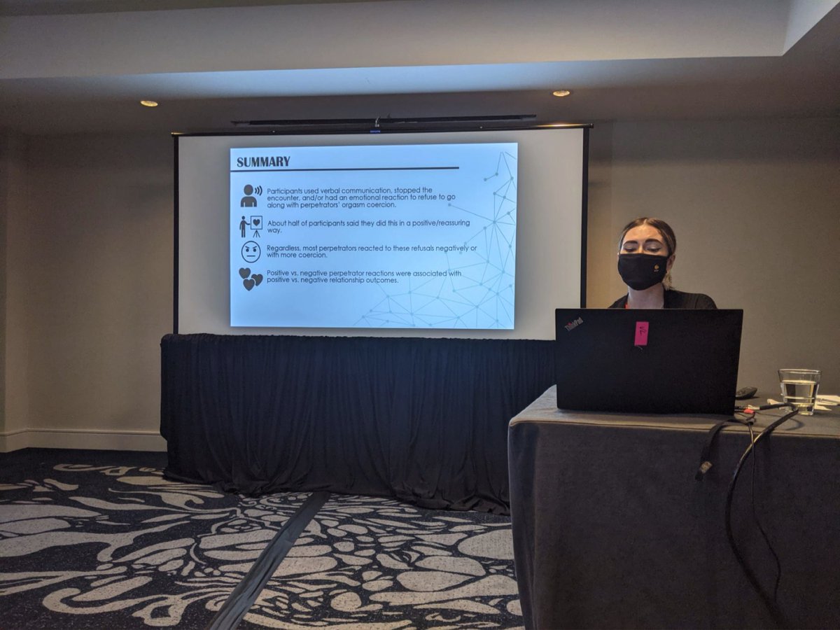 Presented new work on orgasm coercion at #SSSS2021! We found that when partners were told that orgasm coercion tactics were unwanted/not working, 61% reacted negatively or w/more coercion. So, it seems that pressuring ppl to orgasm isn’t really about providing a pos experience...