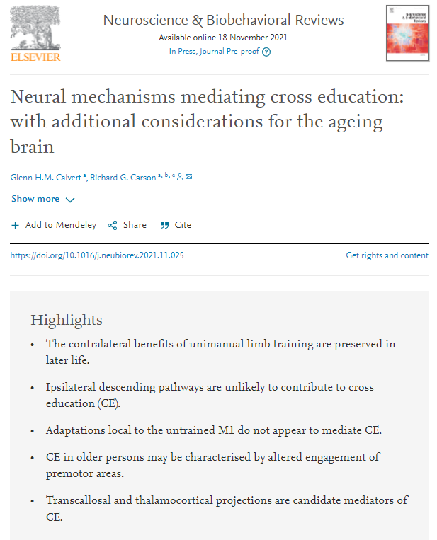 ricardoNOmesqui's tweet image. 🧠A narrative review discussing the pathways that might mediate neural adaptations that underpin #CrossEducation. And how these are influenced by age-related neurodegeneration.

sciencedirect.com/science/articl…

#Ageing #Neuromuscular
