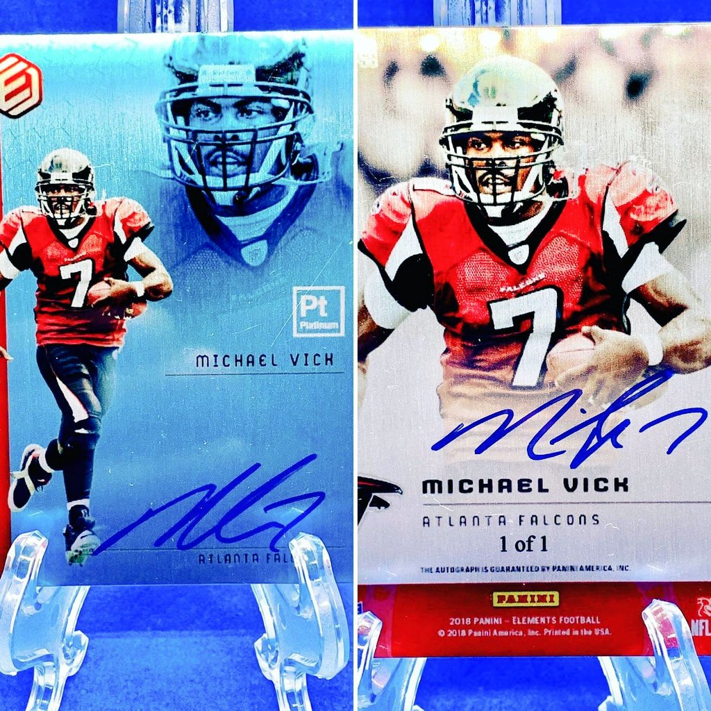 Agentkilla007's tweet photo. My absolute favorite card in my collection.....🔥🔥🔥🔥
2018 #panini elements
1/1 Platinum DOUBLE AUTO
Micheal Vick 
#whodoyoucollect https://t.co/TsfeXil6Hr