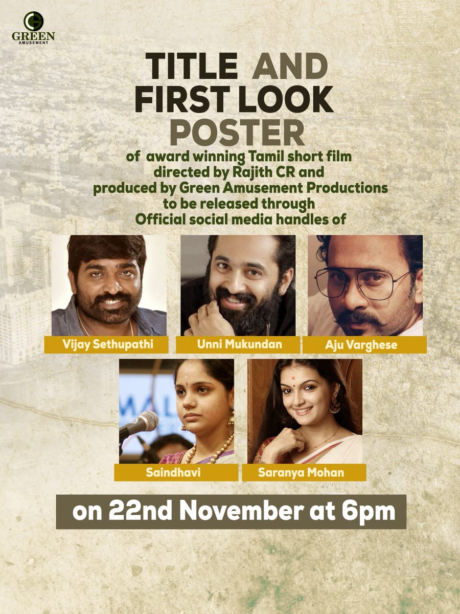 Actor #vijaysethupathi to launch the First look poster of #MyDeathCertificate upcoming Award winning short film, tomorrow at 6Pm @Green_amusement @actorrajith @renju2786 @jishnukmenon @BaRa2313 @antonystephe @vivekranjit @sudhaka49721671 #swedhulekshmi @ShiekPro