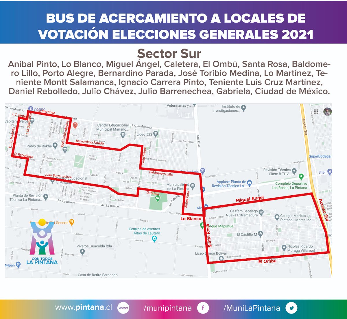 ClaudiaPizarro's tweet photo. En La Pintana, mucha gente esperando locomoción colectiva en paradas del transporte público, que muestra una bajísima frecuencia. La @MuniLaPintana dispuso de sus buses de manera gratuita, para acercar a vecinos a sus locales de votación, pero es insuficiente. #Elecciones2021CL https://t.co/wKcs2Qpklp