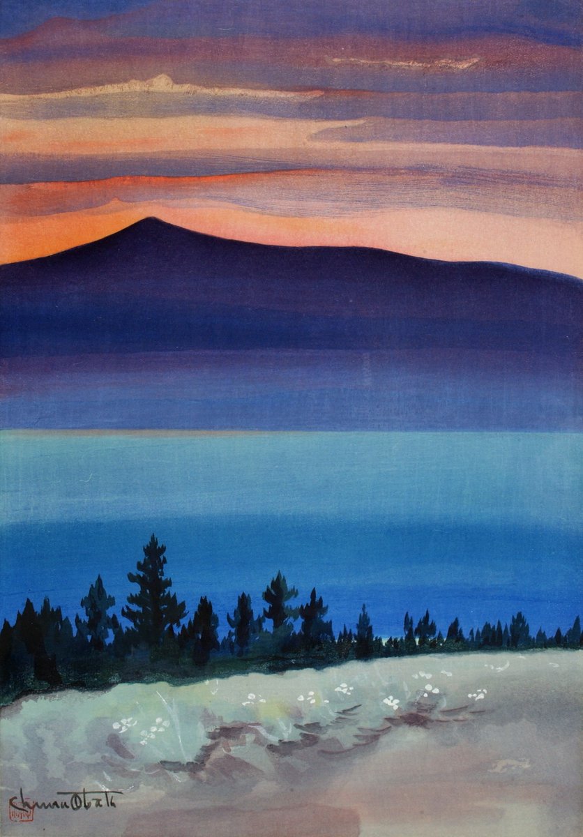 julietsperling's tweet photo. Please stop what you are doing and look at Chiura Obata's gorgeous woodcut prints of lakes in Yosemite, c. 1930 https://t.co/TtIX11IbPH