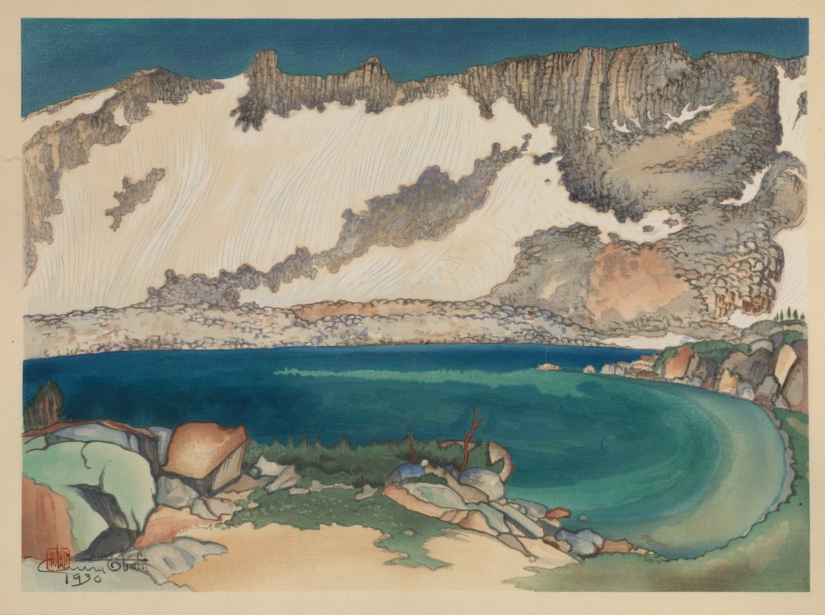 julietsperling's tweet photo. Please stop what you are doing and look at Chiura Obata's gorgeous woodcut prints of lakes in Yosemite, c. 1930 https://t.co/TtIX11IbPH