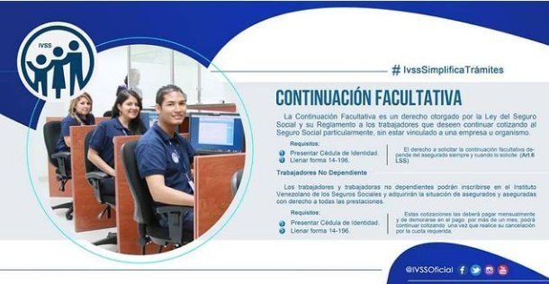 OficAdmPuertoC's tweet photo. #DeInterés | La Continuación Facultativa es un derecho que tienen los venezolanos, de cotizar como trabajadores independientes sin estar vinculados a una empresa u organismo.
#MegaElecciones2021
@MagaGutierrezV 
@ivssoficial 
@NicolasMaduro https://t.co/zubuCZ8cwd