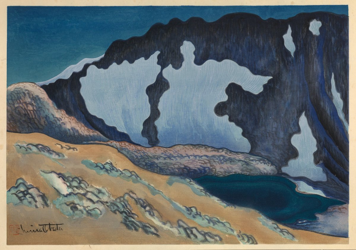 julietsperling's tweet photo. Please stop what you are doing and look at Chiura Obata's gorgeous woodcut prints of lakes in Yosemite, c. 1930 https://t.co/TtIX11IbPH