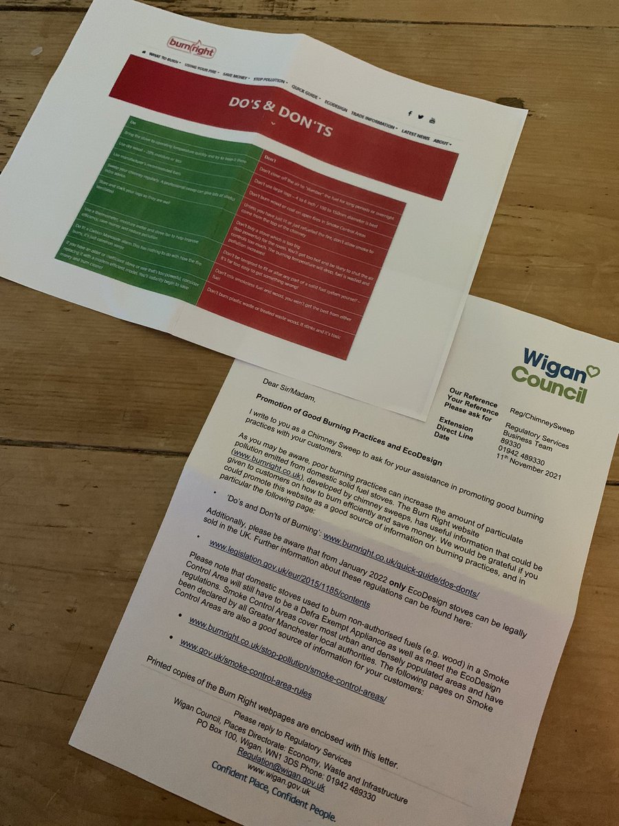 Fantastic to see <a href="/WiganCouncil/">Wigan Council</a> proactively contacting chimney sweeps in the borough about our campaign. Our co-founder David has met representatives from the local authority, and is delighted to see them take this action. For more details, visit Burnright.co.uk