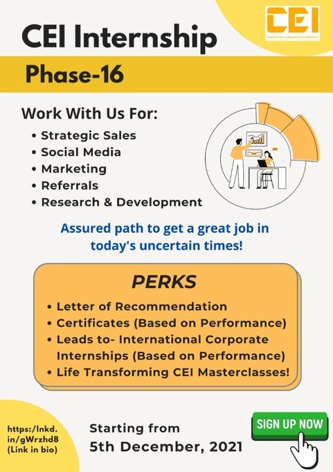 CEIempowers's tweet photo. #Internship_Alert

𝐂𝐄𝐈 𝐈𝐍𝐓𝐄𝐑𝐍𝐒𝐇𝐈𝐏 𝐏𝐇𝐀𝐒𝐄-16 𝐟𝐨𝐫 𝐒𝐭𝐮𝐝𝐞𝐧𝐭𝐬 (𝐀𝐥𝐥 𝐲𝐞𝐚𝐫𝐬 𝐚𝐧𝐝 𝐝𝐨𝐦𝐚𝐢𝐧𝐬)

𝐀𝐏𝐏𝐋𝐘 𝐍𝐨𝐰: https://t.co/pWYCo39GTQ

Leads to International Corporate Internships (𝘉𝘢𝘴𝘦𝘥 𝘰𝘯 𝘗𝘦𝘳𝘧𝘰𝘳𝘮𝘢𝘯𝘤𝘦) https://t.co/oVGXOJRHJo