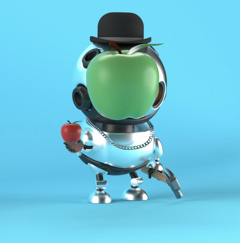 Shelbatrone123's tweet photo. This silver #sonofmanbot is the #badassBot you want to have around. Hungry? Need something repaired in the #Metaverse ? He's your bot. Plus look at that clean silver shine. An apple a day keeps the bears away. #TerraBotsArmy #BotBeauty @terra_bots_io https://t.co/13m0zdLrXR