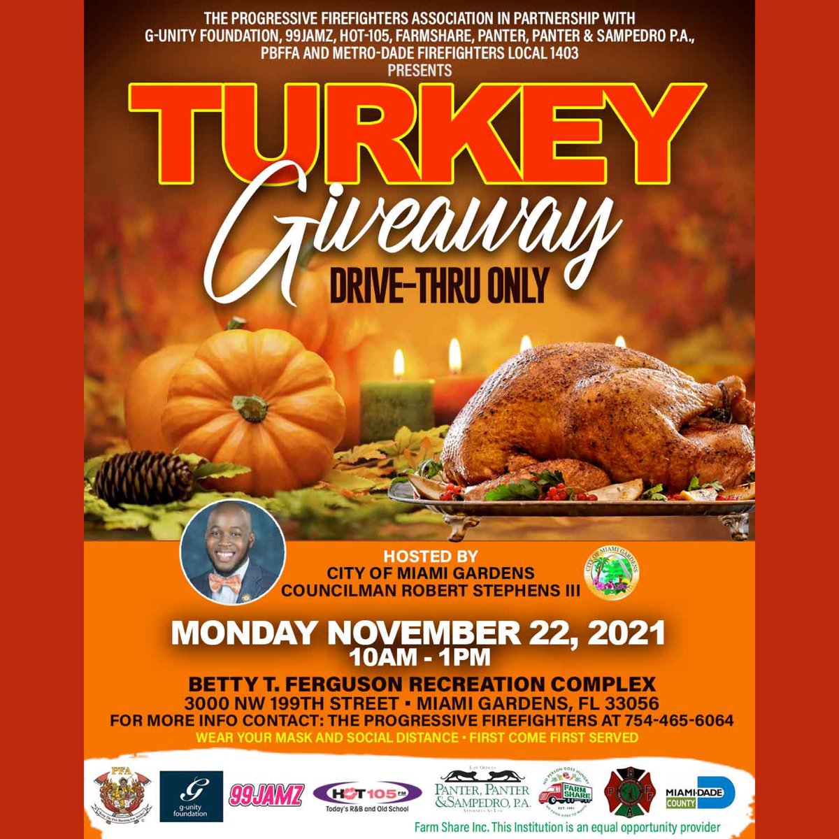 99JAMZ's tweet photo. TOMORROW receive your FREE turkey and fixings from @DJEntice @SUPACINDY and @ProgressiveFA at Betty T. Ferguson Recreational Complex from 10am - 1 pm. π¦π Thanks to our sponsor @panterlaw #ProgressiveFA #ProgressiveFirefighters #Farmshare #BettyTFergusonRecreationalComplex #AD https://t.co/LNSTWwHUo5