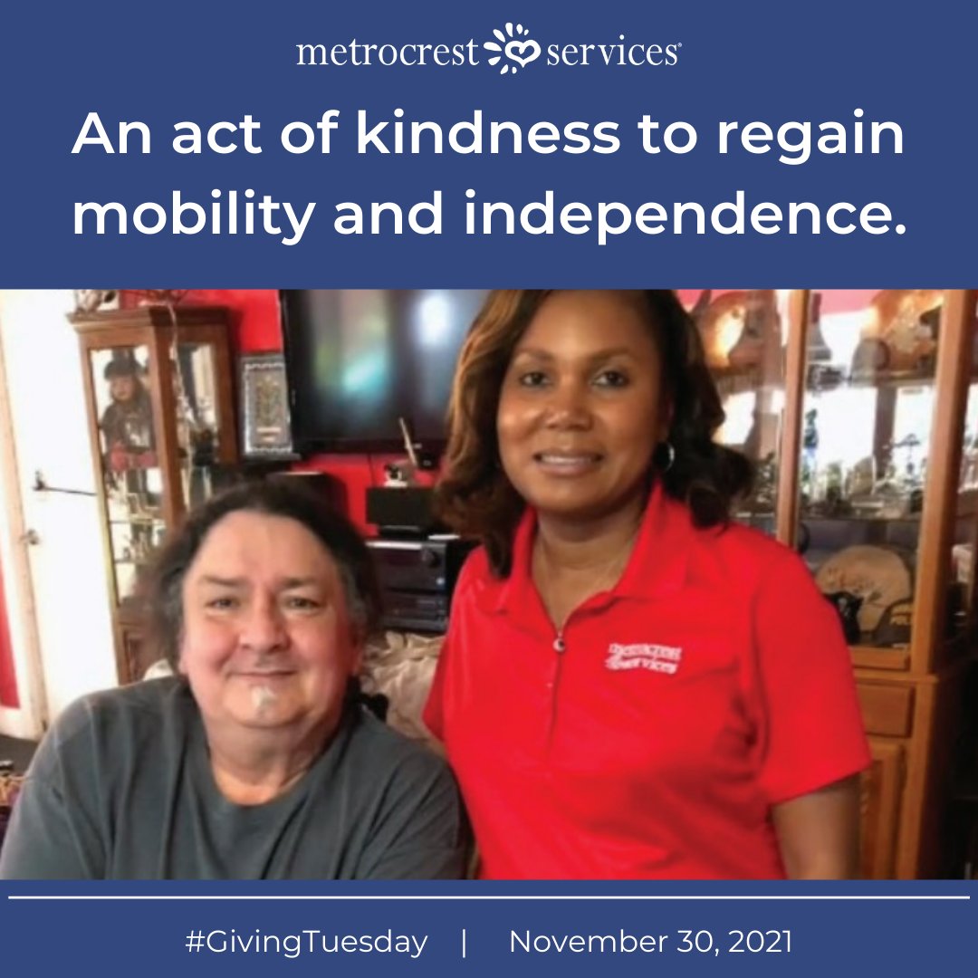 MetrocrestHelps's tweet photo. Douglas has ALS and used to have a barley functioning wheelchair. Thanks to Little Wishes and #50ActsofKindness, Douglas received a new wheelchair helping him regain mobility and independence.💪This #GivingTuesday, give back to a neighbor by donating to https://t.co/4o9rbWoWxj. https://t.co/rVnAn05ETY