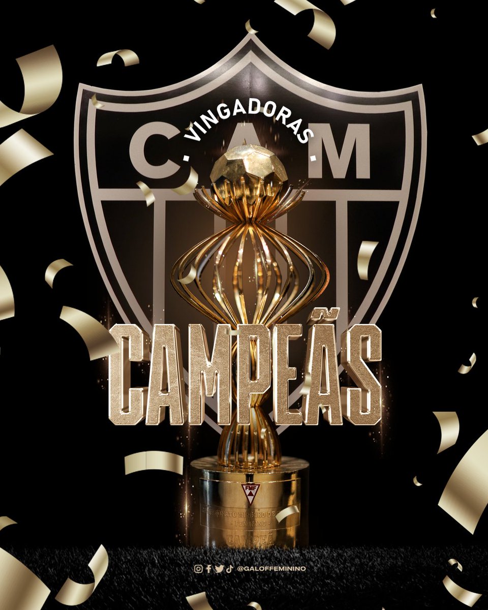 Atletico's tweet photo. 🏆 ÉÉÉÉÉÉÉÉÉÉ CAMPEÃÃÃÃÃÃÃÃÃOOOOO!!!

Fim de jogo no Mineirão! O @GaloFFeminino vence a final em jogo único, 1 a 0, e é Bicampeão Mineiro! Parabéns, #Vingadoras!

📺 Comemore conosco, ao vivo, na Live da @TVGalo: https://t.co/yOd1ARTOqq

#VamoGalo #CRUxCAM🏴🏳️ https://t.co/V1hDu59sNC