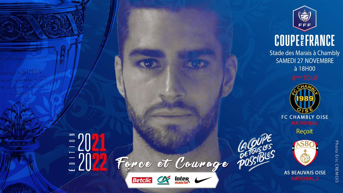 FCCOISE's tweet photo. Le 8e tour de Coupe de France entre le @FCCOISE et l’@AS_BeauvaisOise se déroulera samedi 27 novembre à 18h00 au Stade des Marais ! ⚫️🔵

Infos billetterie en début de semaine ! ⚽️ #ForceEdu https://t.co/h7x7ekPTvz