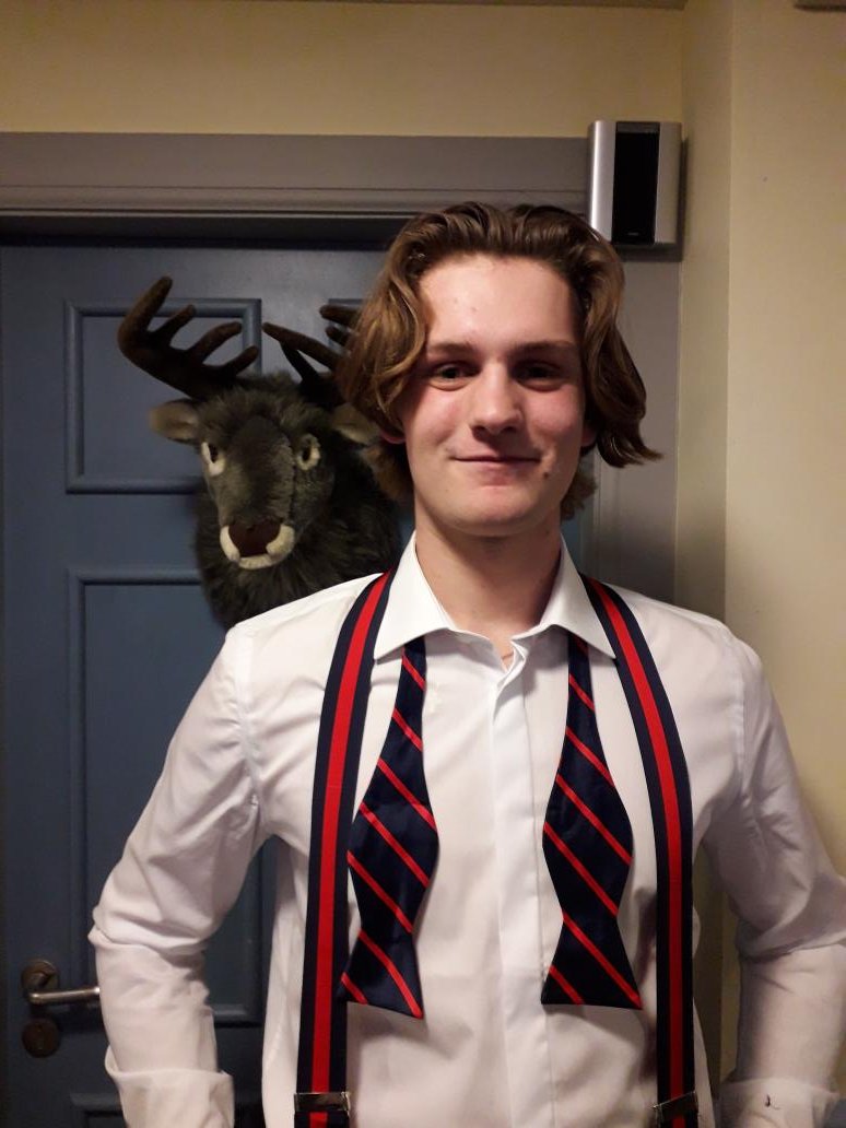 CSkrines's tweet image. Head of House Viktor looking extremely stylish with his Skrine's bow tie and braces after the St Andrew's Dinner. I'm not sure if our house mascot Allnutt approves or not.