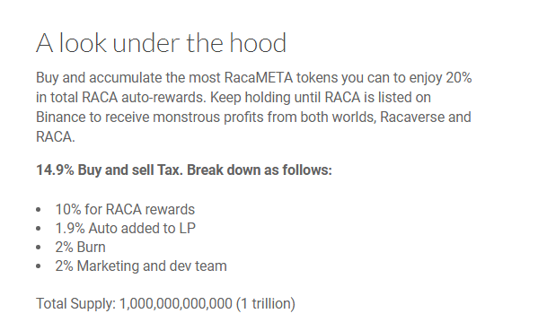 RacaVerse's tweet photo. We carefully though this out. These tokenomics are to provide you with the best value of both worlds... Midcap and Lowcap tokens. https://t.co/uYcpTIL9xo