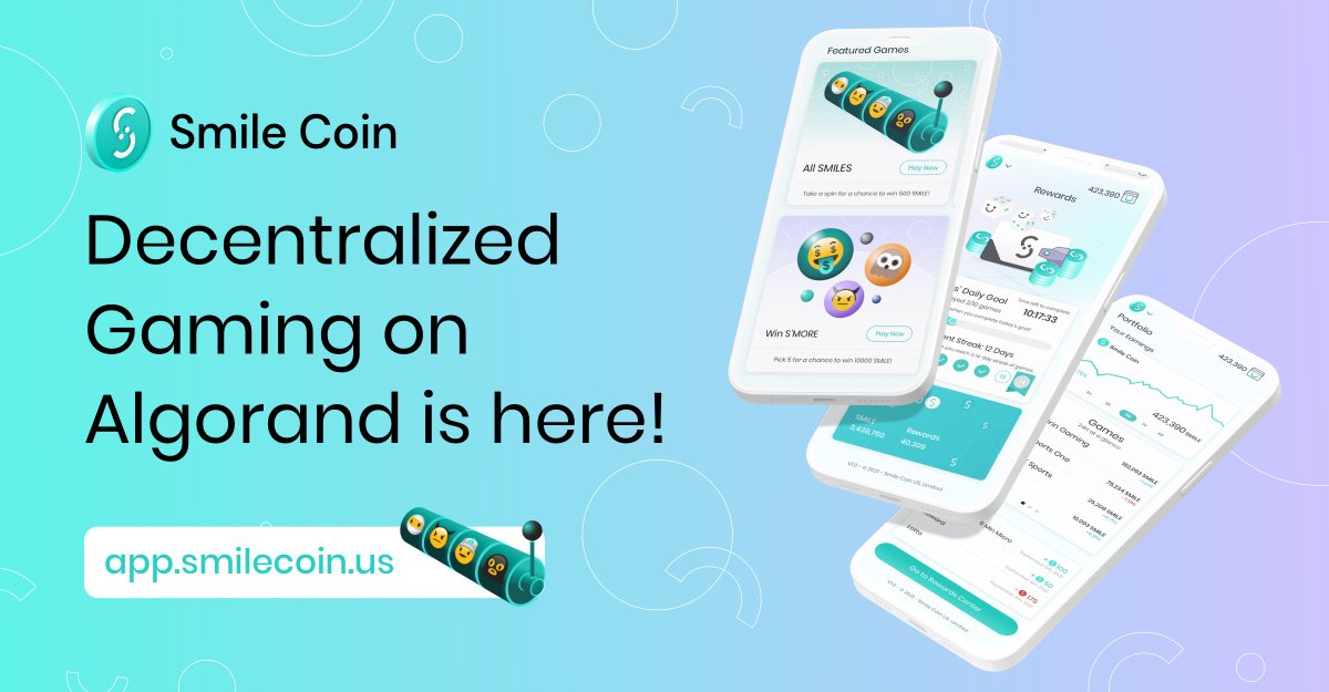 Smile Coin, a decentralized gaming portfolio and payment gateway on <a href="/Algorand/">Algorand</a>’s blockchain is live! 🚀🚀
Go to app.smilecoin.us to play your first game on the first-ever #DeFi gaming protocol on Algorand. 😃
#ALGO #SmileCoin

app.smilecoin.us