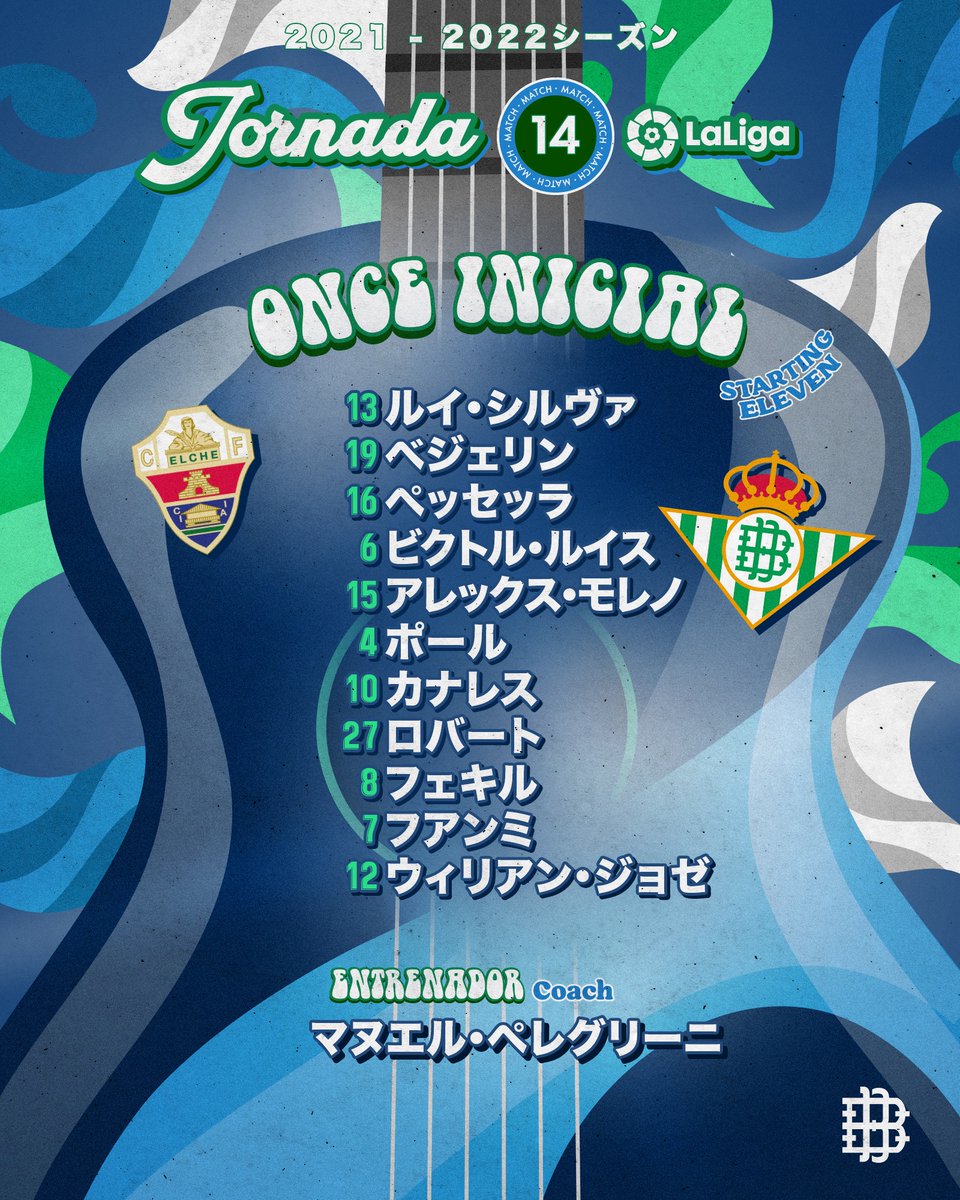 レアル ベティス バロンピエ S Tweet エルチェ戦のスタメン Diadebetis Elcherealbetis ベティスの日 Trendsmap