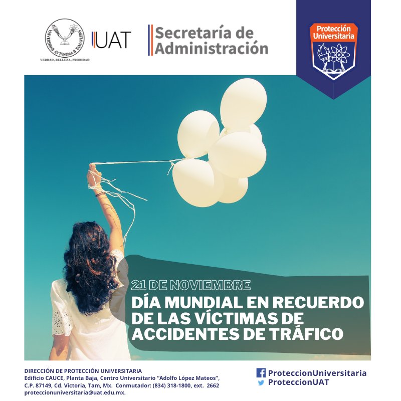 ProteccionUAT's tweet photo. Día Mundial en recuerdo de las víctimas de los accidentes de Tráfico. @conapra
#UAT #YOCREOENLAUAT #CDVICTORIA #TAMAULIPAS #TAM #SEGURIDADVIAL #COEPRA #CONAPRA https://t.co/eZ8ro82m7h