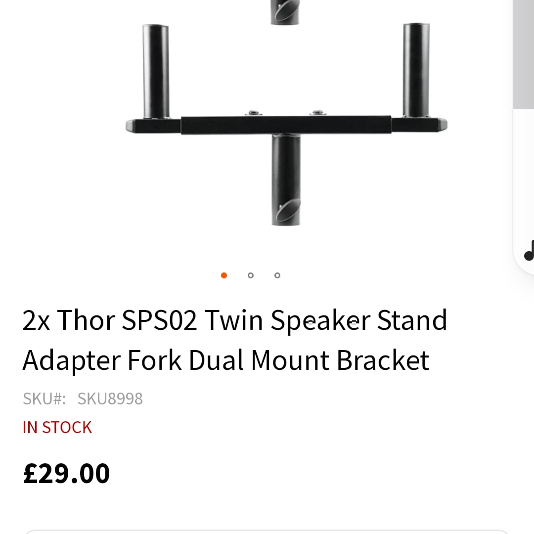 1 x Pair of Thor SP202 Twin Speaker Stand Adapter. Bought in error from Amozon. Paid £29.99. Still in original bags and boxes

£22.00 + cost of postage. https://t.co/345VCr6G90