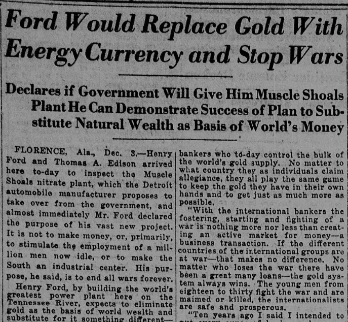 Henry Ford envisioned the concept of #Bitcoin 100 years ago - December 3rd, 1921.