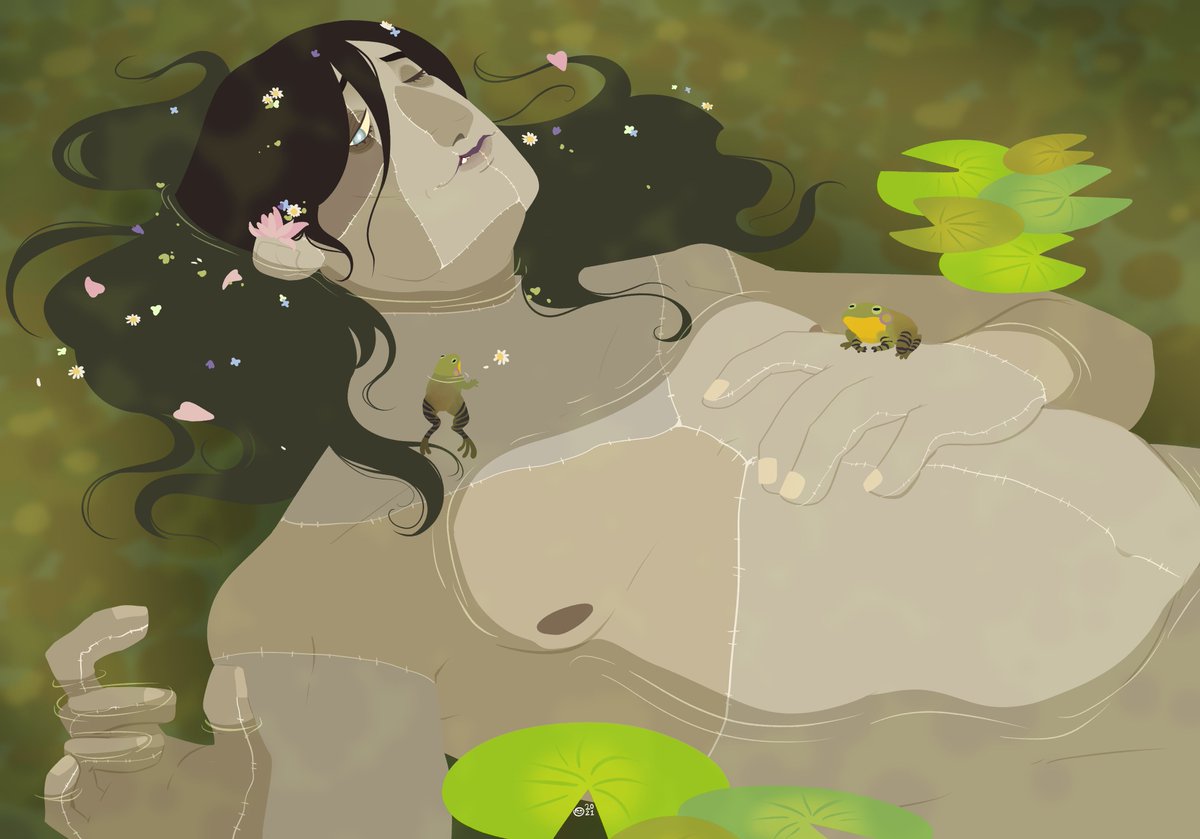 kettlebird's tweet photo. (Mild Nudity)
The Nameless Amalgamation, one of the main characters of my #NaNoWriMo project, chilling in a pond with some froggy friends https://t.co/CxLxrCqTIG