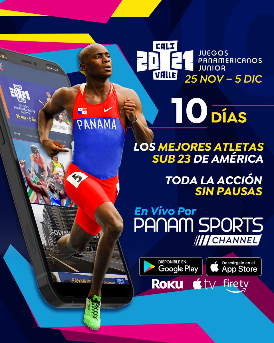 PanamSports's tweet photo. ⚠️¡El evento del año inicia pronto! Sigue cada momento de las nuevas estrellas del deporte por el App de #PanamSportsChannel 📲 descárgala y no te pierdas un solo momento de lo mejor del deporte de nuestro continente 🌎@calivalle2021 ▶️ https://t.co/zGX81AyBvJ https://t.co/j5A0XIONmw
