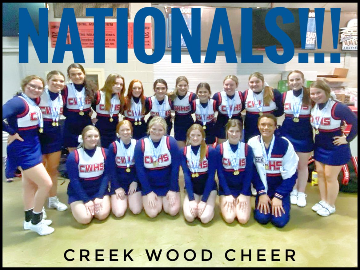 Shout out to the Creek Wood cheer squad for getting bids to the NATIONALS for Competition Routine (1st) and Game Day Routine (3rd).