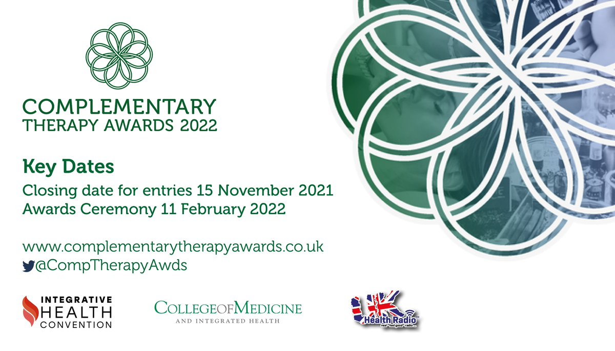 CompTherapyAwds's tweet photo. Thank you to everyone who entered the Complementary Therapy Awards 2022 - looking forward to sharing the shortlist soon! https://t.co/JgxkbAMrtc
#CompTherapyStars @Integrative_HC @CollegeofMed @ukhealthradio https://t.co/XH5sejR2ob
