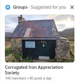 EvLenz's tweet image. Yes, of course I want to join a corrugated iron appreciation society #facebook #algorithm #algorithmfail