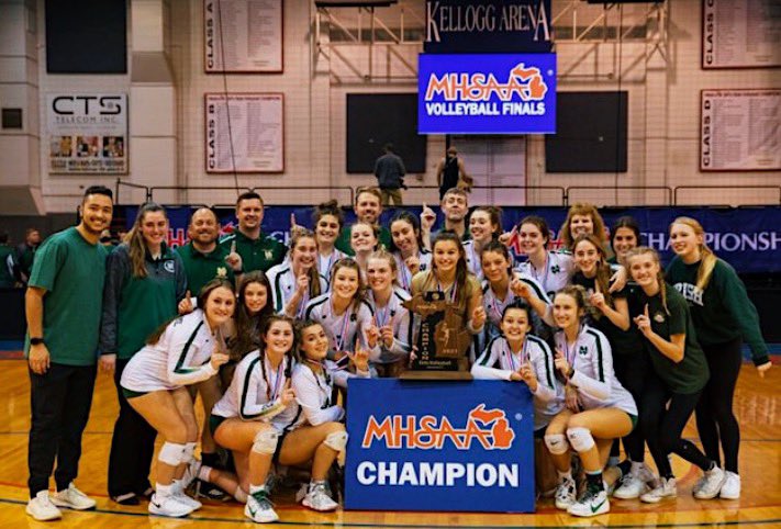 allisonberent's tweet photo. So crazy! WE ARE THE D2 STATE CHAMPIONS! I love this team endlessly, we made so many great memories and these girls are my best friends. we have fought so hard this year. SO grateful for them, what a ride 64-1. 💚🍀 @NDPvball @NDPMA @PrepDigMI @statechampsmich @LegacyCenter_VB https://t.co/YaP6g11cvk