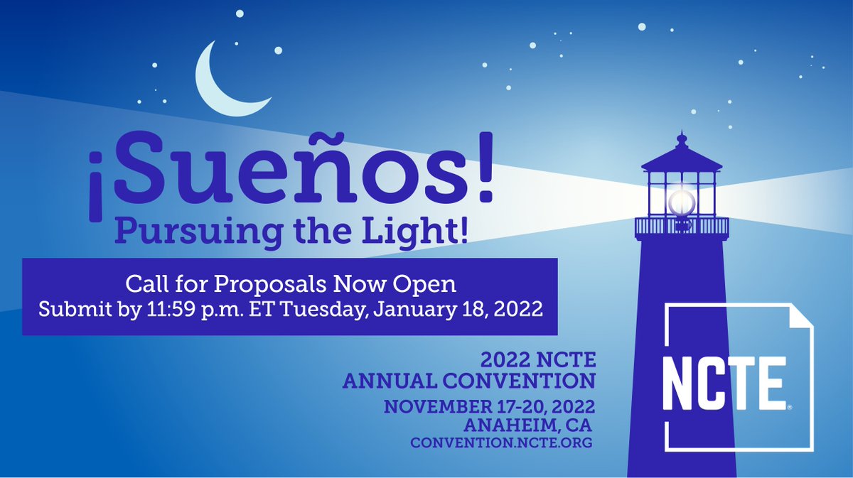 We are incredibly inspired by the teaching and learning that took place at #NCTE21. The call for proposals has been posted; the proposal form is now open for #NCTE22. Let the great ideas flow! (Deadline for submissions: 11:59 p.m. ET, Tuesday, January 18.)
convention.ncte.org/2021-conventio…