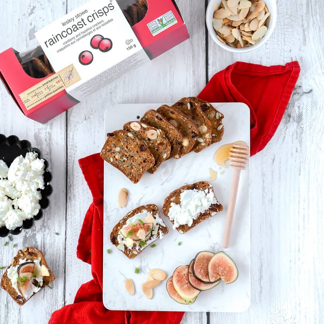 Thanks to <a href="/bonappeteat/">Bon AppetEAT</a> for sharing this delicious snack! To make at home, spread your favourite flavoured cheese onto raincoast crisps® cranberry and hazelnut and top with fresh figs and honey. #ourcraftyourart #raincoastcrisps #crispyconversation